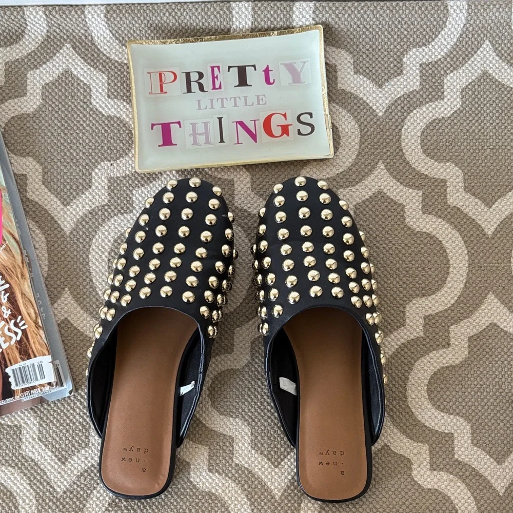 “A new Day” “Channing” black, gold studded mules; size 8; worn once for pics - Picture 4 of 7